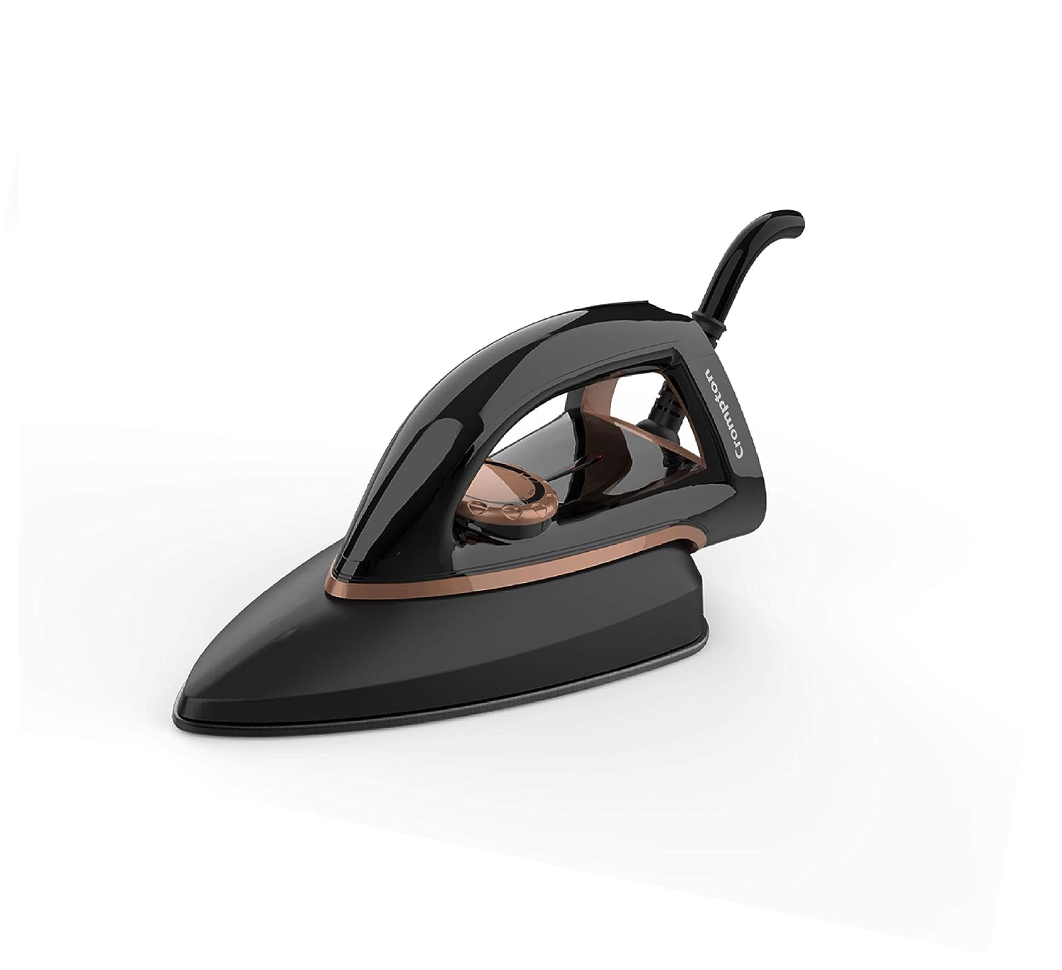 A black Crompton Instaglide 1000W dry iron with a copper-colored handle and soleplate details.