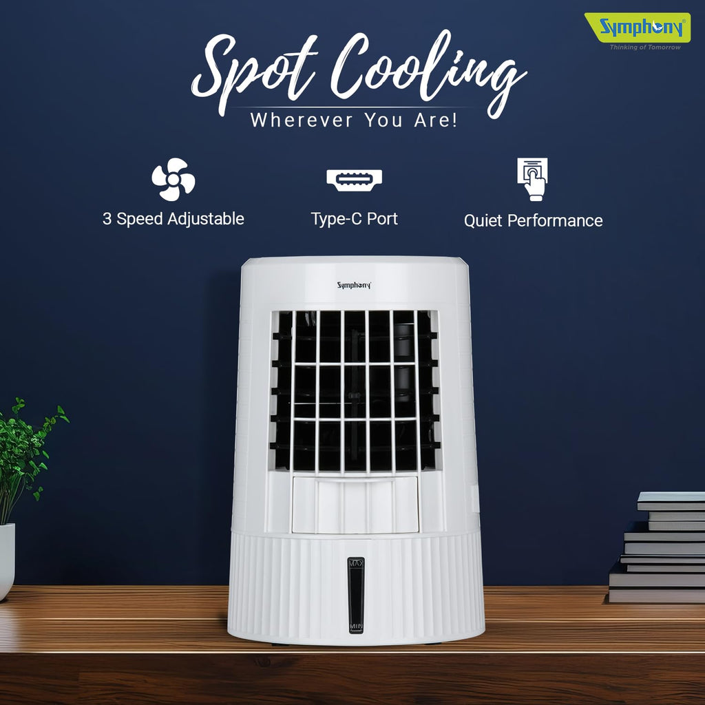 Symphony Duet Mini Portable Tabletop Air Cooler (White)