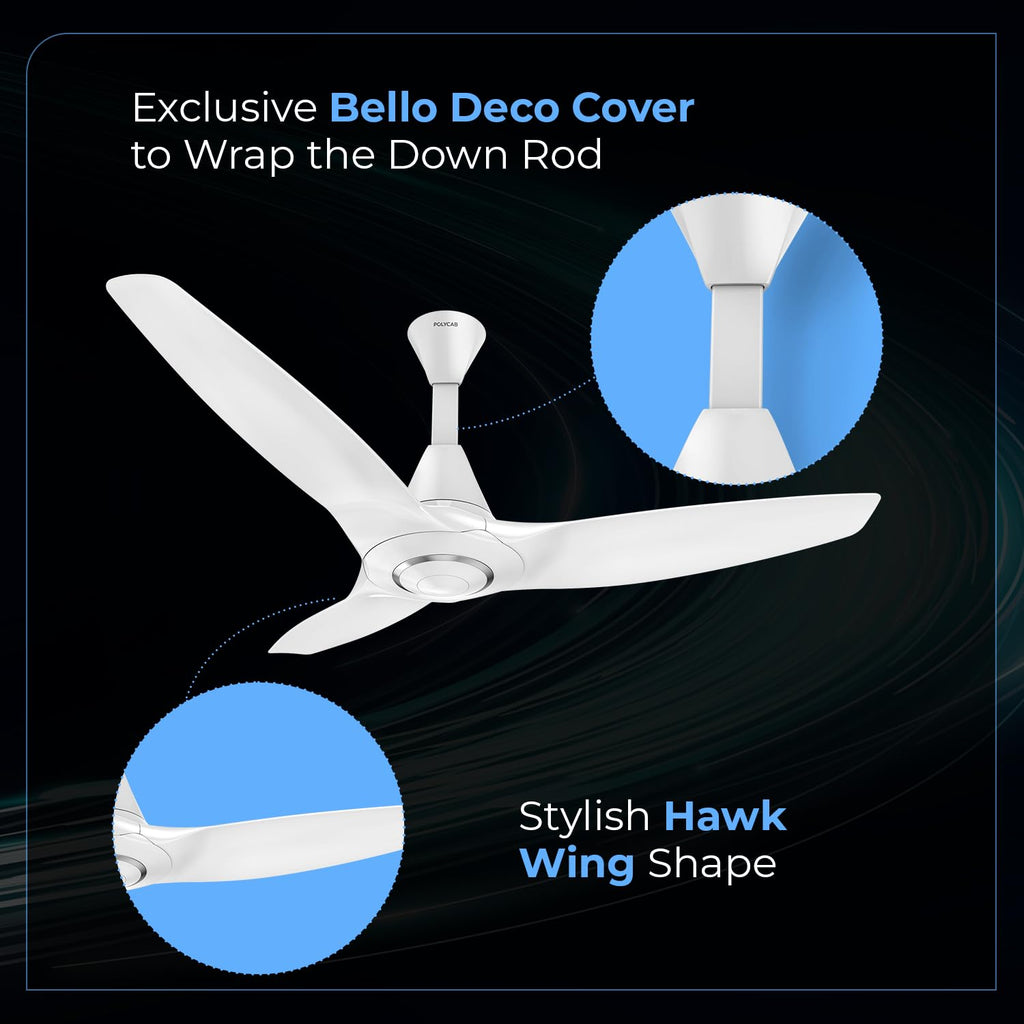 Polycab Silencio Cruiser 1200mm 5-Star Noiseless Premium BLDC Ceiling Fan (White Chrome)