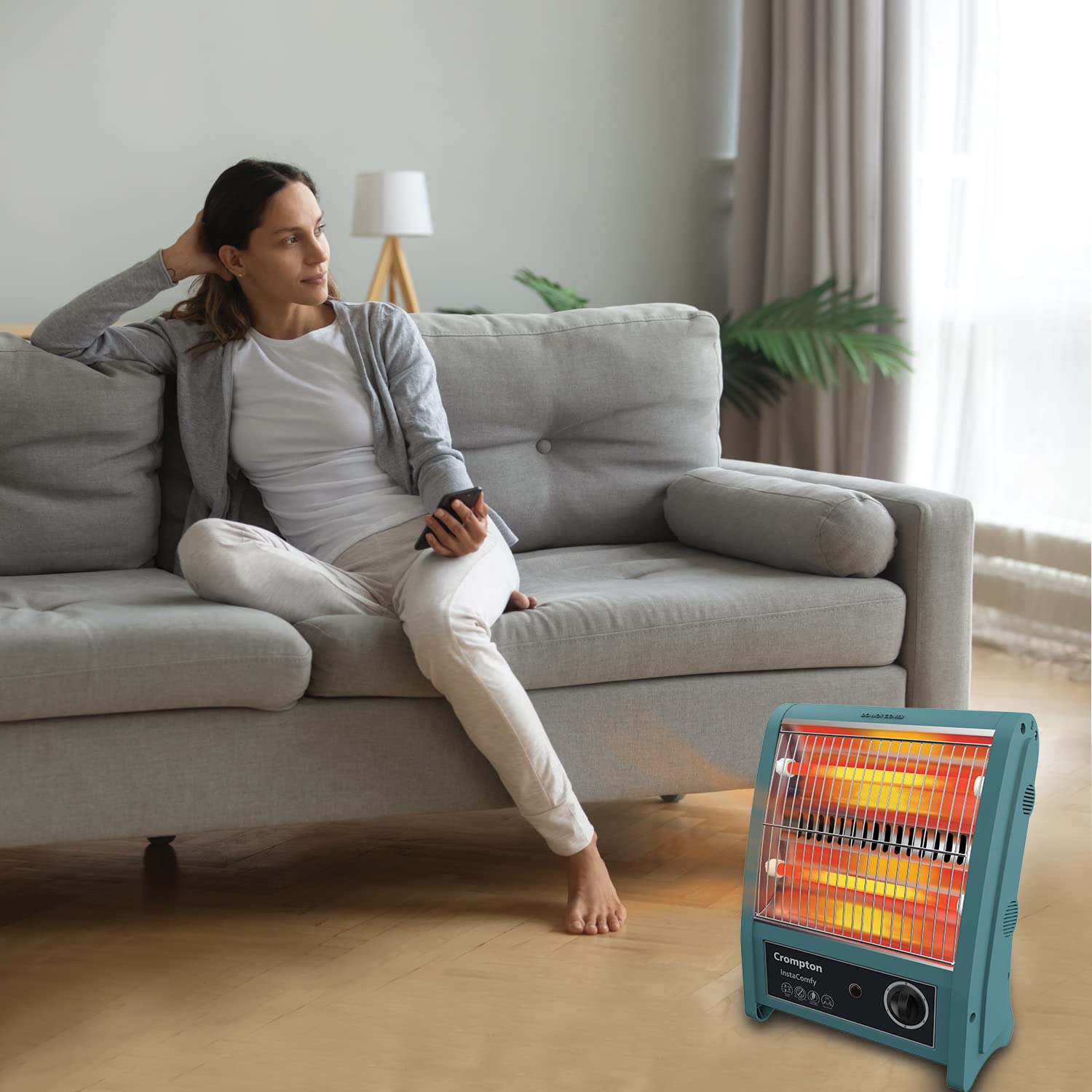 Crompton Insta Comfy 800 Watt Quartz Room Heater (Grey Blue)