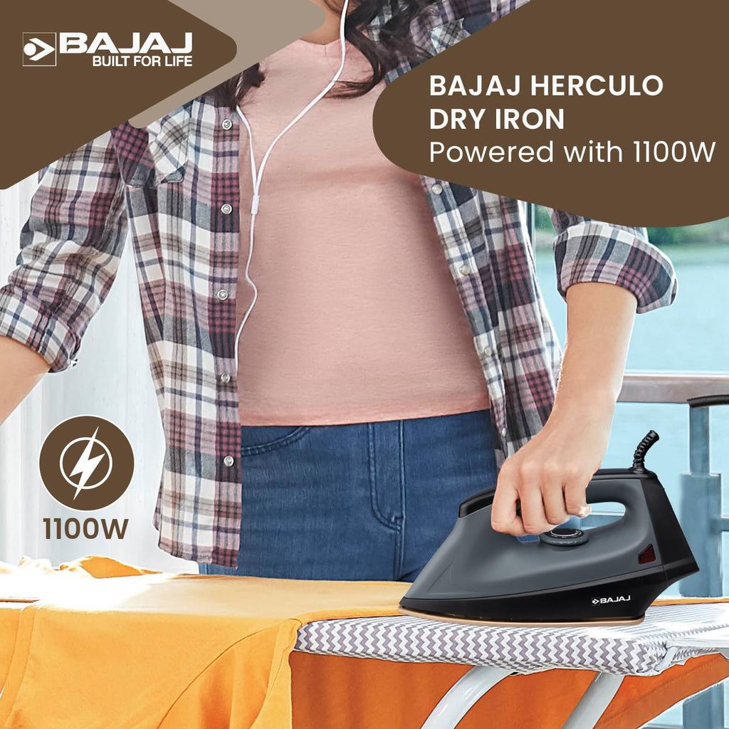 Bajaj Herculo 1100 Watts Dry Iron (Black & Grey)