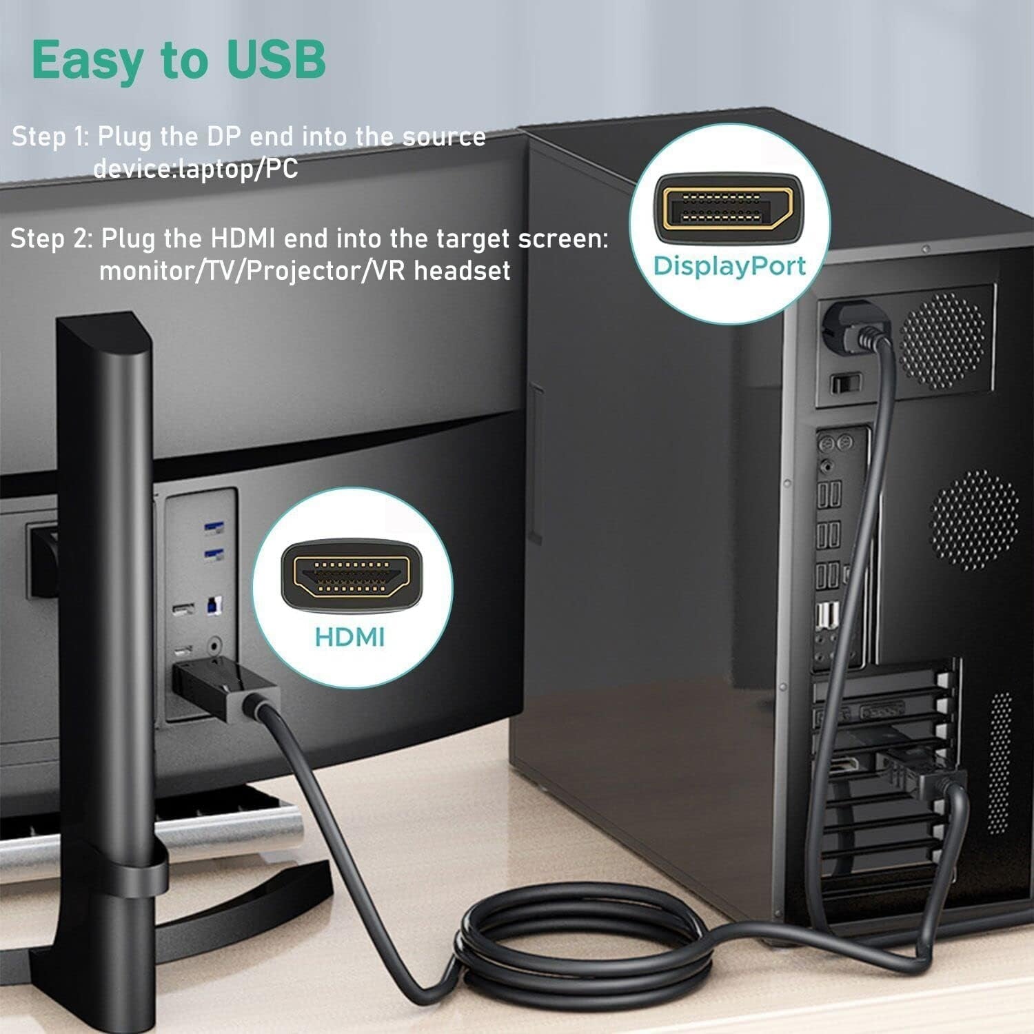 DisplayPort to HDMI Cable Audio & Video Display Cable for Projector, Laptop, TV, Monitor, MacBook 1.8 Meter (6FT) - Black