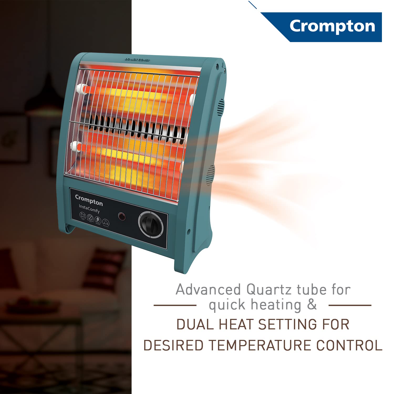 Crompton Insta Comfy 800 Watt Quartz Room Heater (Grey Blue)