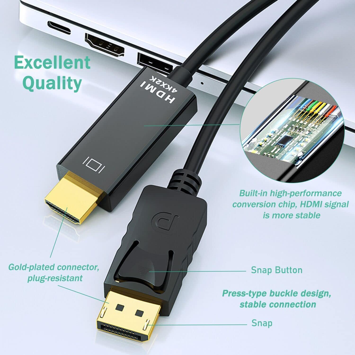 DisplayPort to HDMI Cable Audio & Video Display Cable for Projector, Laptop, TV, Monitor, MacBook 1.8 Meter (6FT) - Black