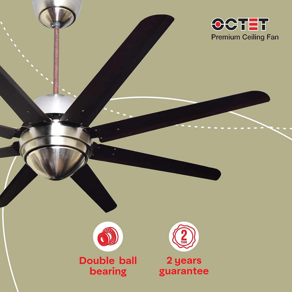 Havells Octet 1320mm 8-blades Premium Ceiling Fan | Wenge-Brushed Nickel