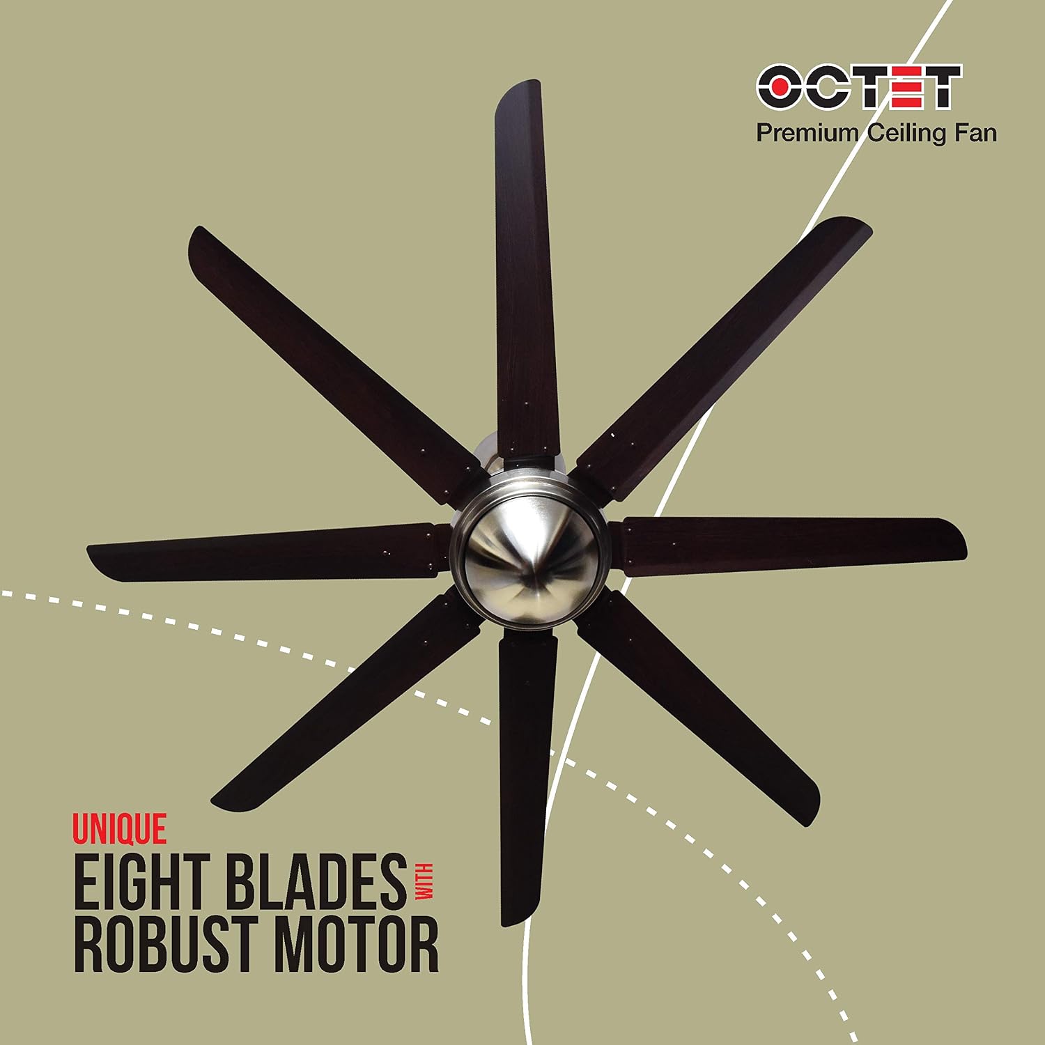 Havells Octet 1320mm 8-blades Premium Ceiling Fan | Wenge-Brushed Nickel