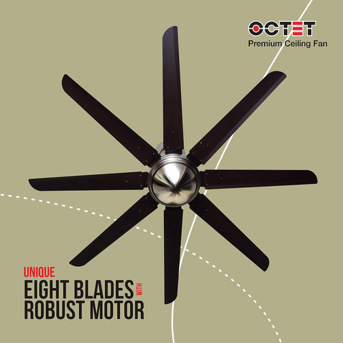 Havells Octet 1320mm 8-blades Premium Ceiling Fan | Wenge-Brushed Nickel