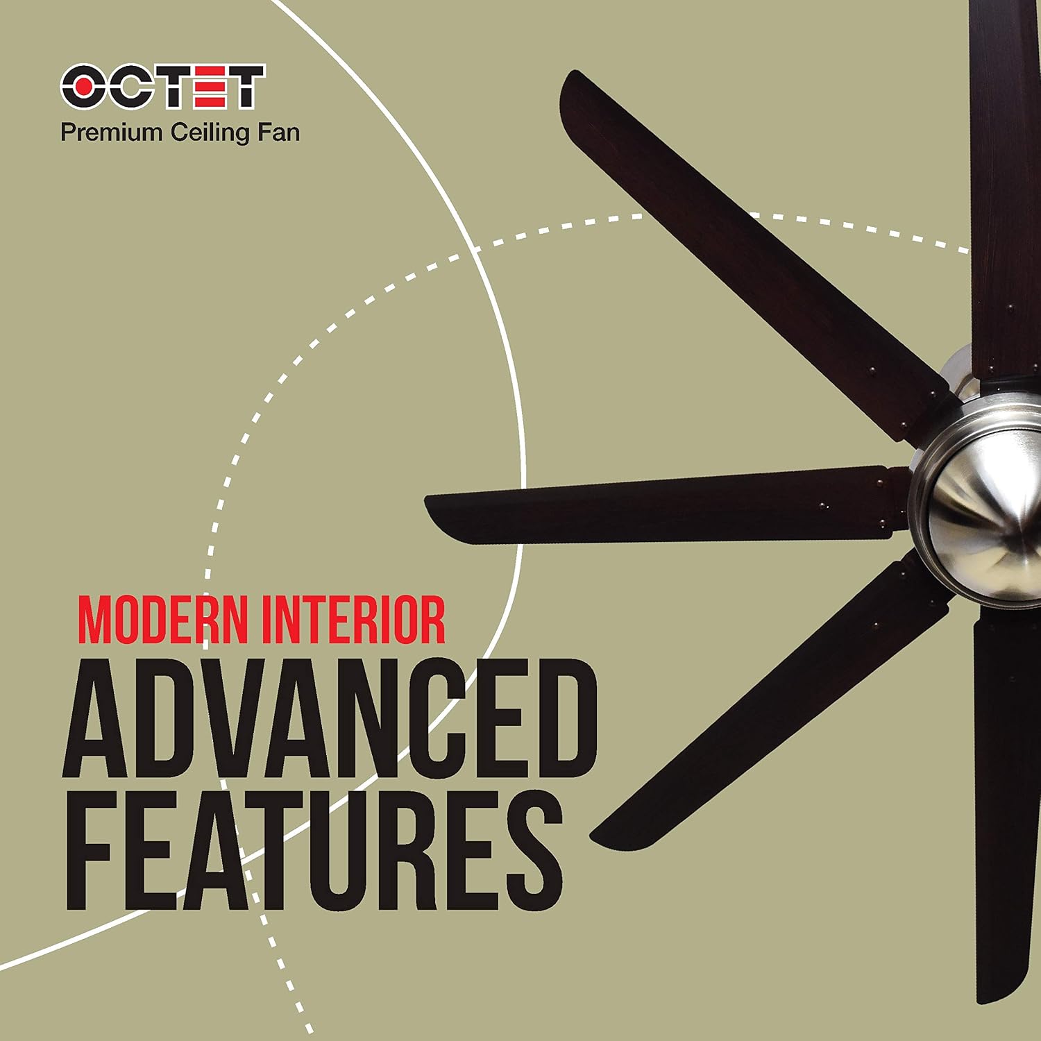Havells Octet 1320mm 8-blades Premium Ceiling Fan | Wenge-Brushed Nickel