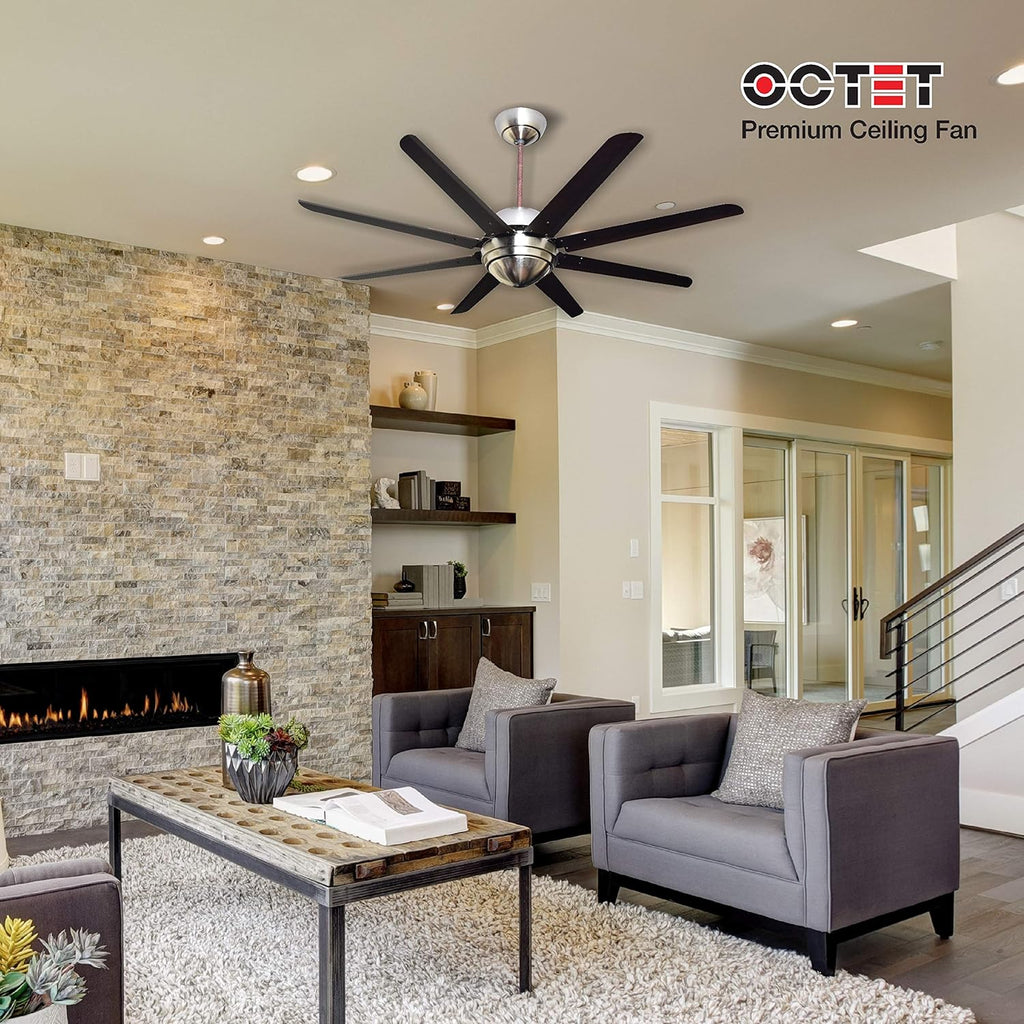 Havells Octet 1320mm 8-blades Premium Ceiling Fan | Wenge-Brushed Nickel