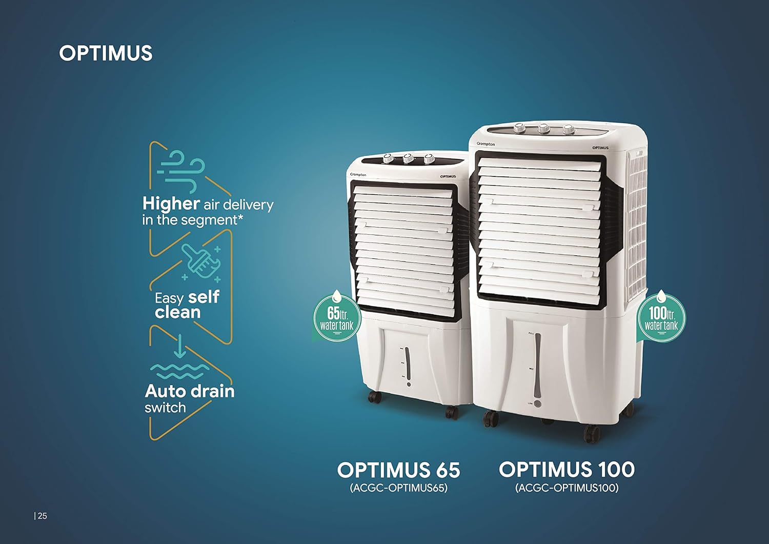 Crompton Optimus 65 Litre Desert Air Cooler | Auto-Fill & Drain | Humidity Control