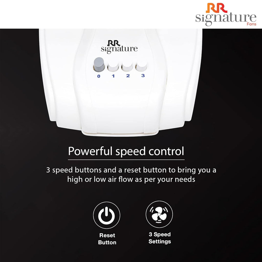 Hand dryer with RR Signature branding on a black background