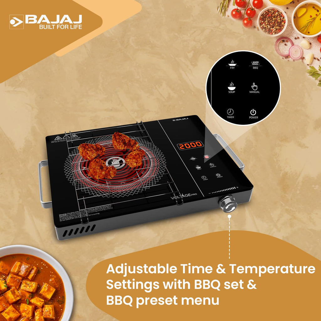 Bajaj IRX 220F Infrared Induction Cooktop | 2200 Watts | Black/Silver
