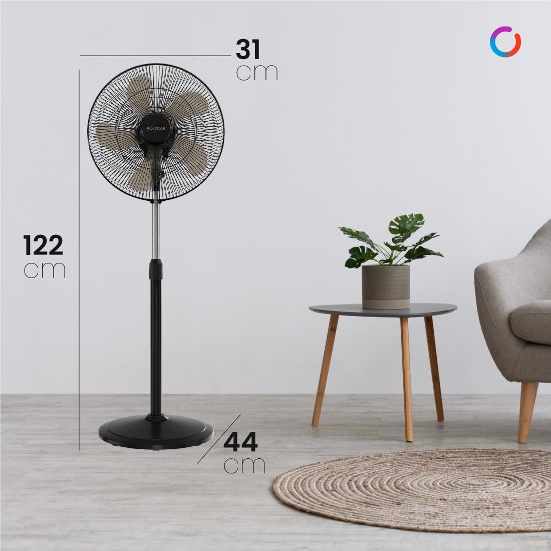 Polycab Optima Mini 400mm Oscillating Pedestal Fan ?Black?