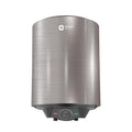 A silver-colored Orient electric water heater with a digital display and temperature control knob.