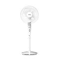 A white Crompton HighSpeed Torpedo 400mm Pedestal Fan with a circular base and a long stand, set against a white background.