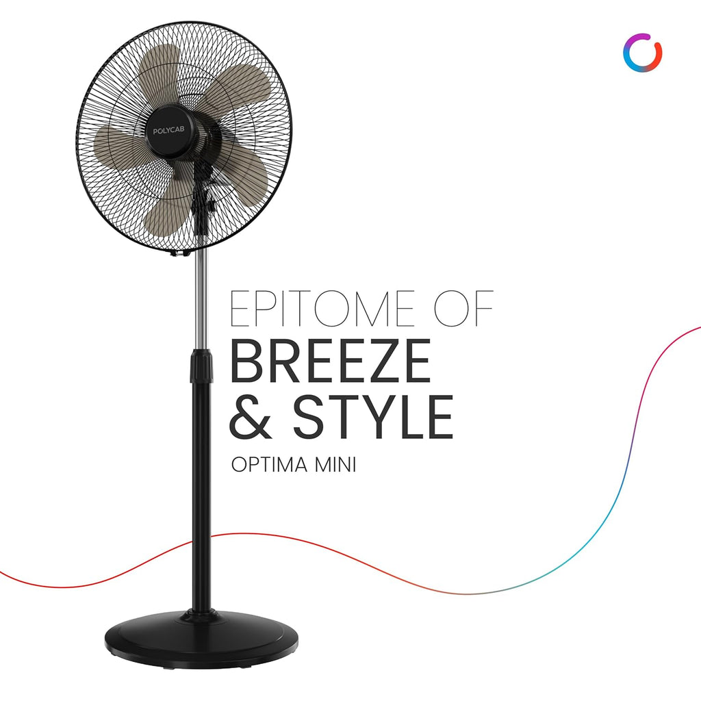Polycab Optima Mini 400mm Oscillating Pedestal Fan ?Black?
