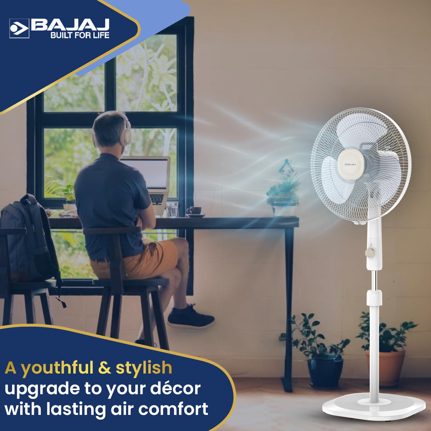 Bajaj Shield Series Robusto High Speed 400mm Pedestal Fan (Beige & White)