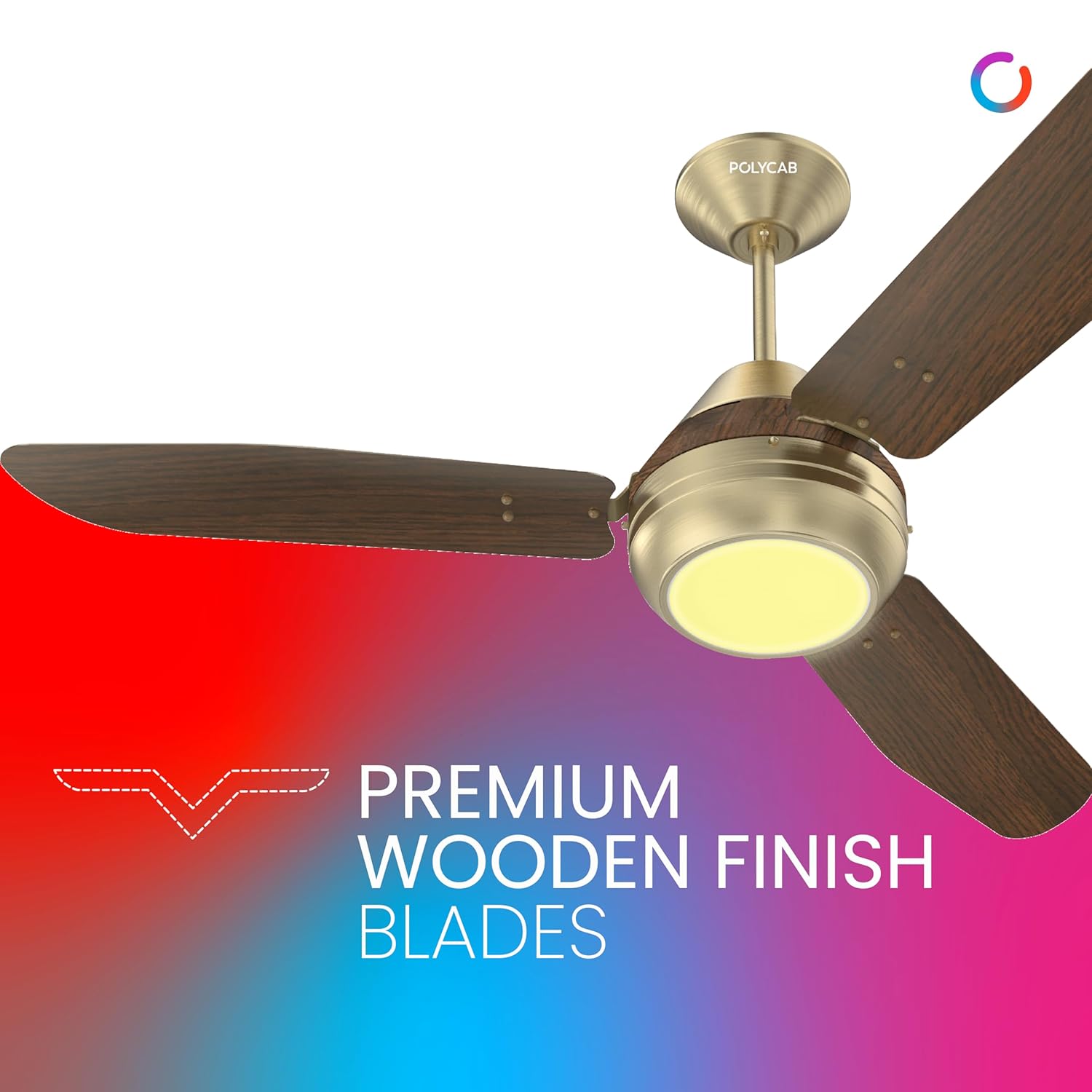 The Polycab superia SP01 underlight ceiling fan has premium wooden finish blades .
