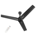 Black Silver ceiling fan with remote with white background .