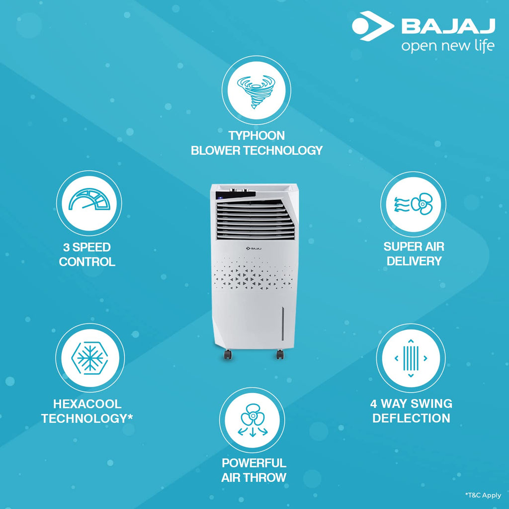 Bajaj Shield Series Skive Nios 36L Tower Air Cooler (White)