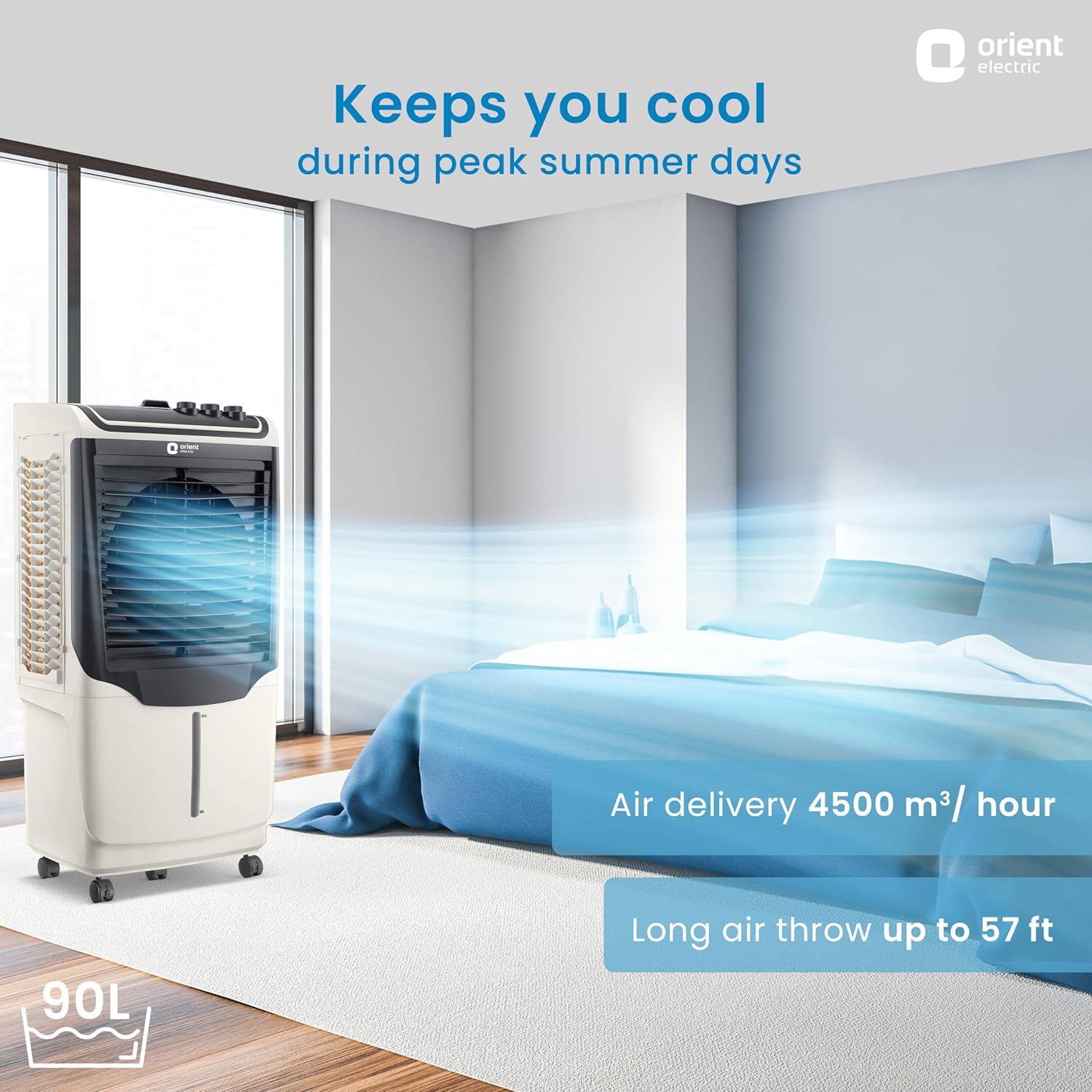 Orient Electric Avante 90 Litre Desert Air Cooler | Noiseless Air Cooler For Room | White & Grey