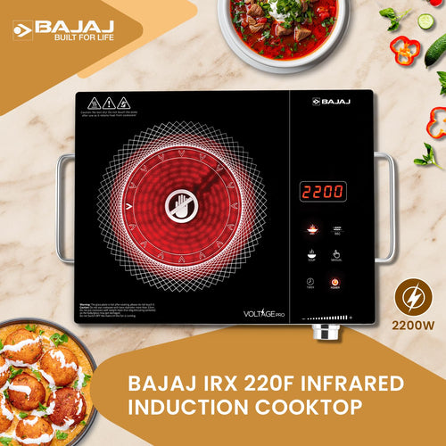 Bajaj IRX 220F Infrared Induction Cooktop | 2200 Watts | Black/Silver