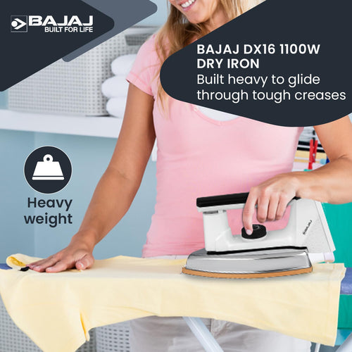 Bajaj Dx16 1100W Heavy Weight Dry Iron (White & Black)