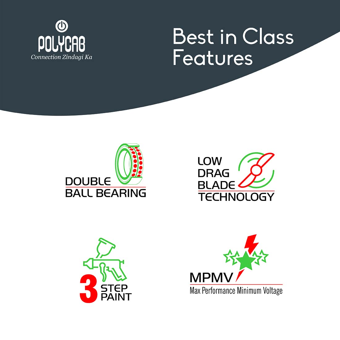 Polcab Divina Underlight Ceiling fans comes with Double ball bearing , Low Drag Blade Technology etc 