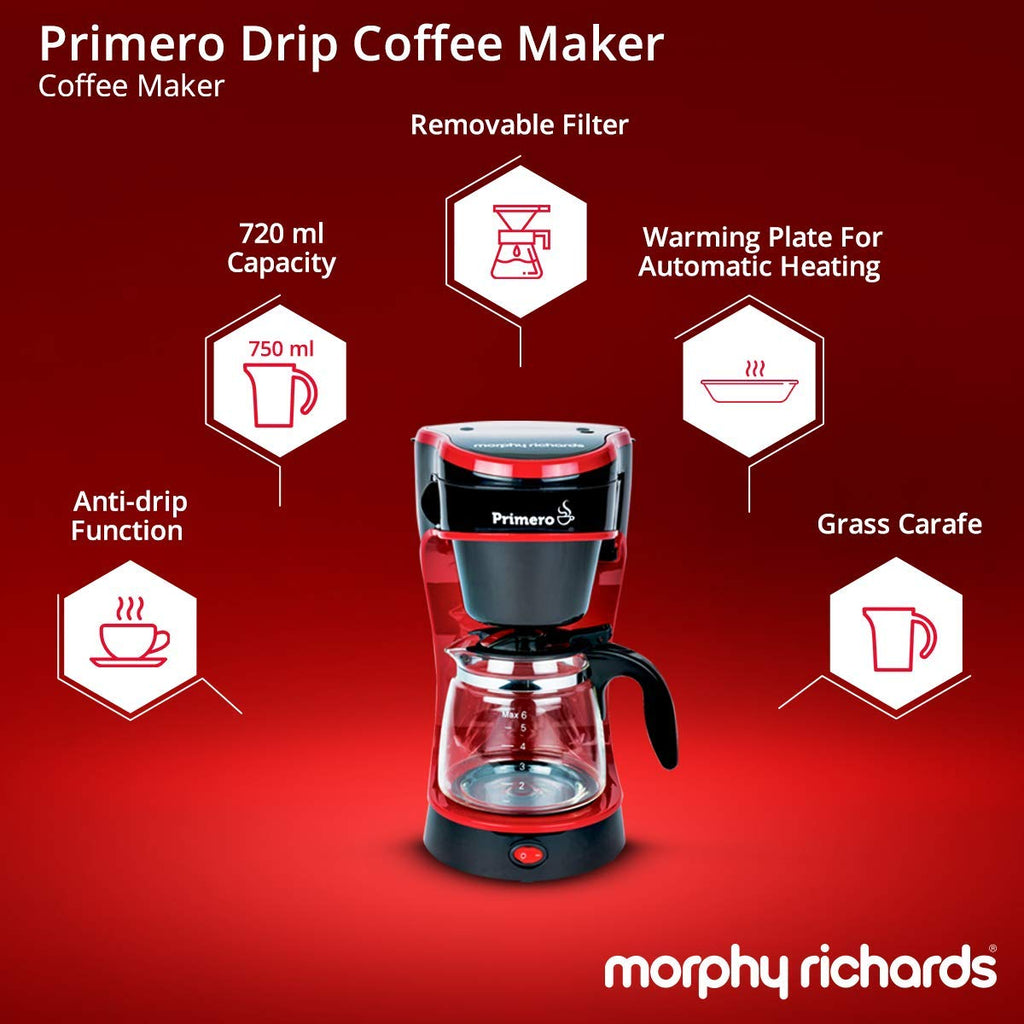 Morphy Richards Primero Drip 6-Cup Coffee Maker (Red,Black)