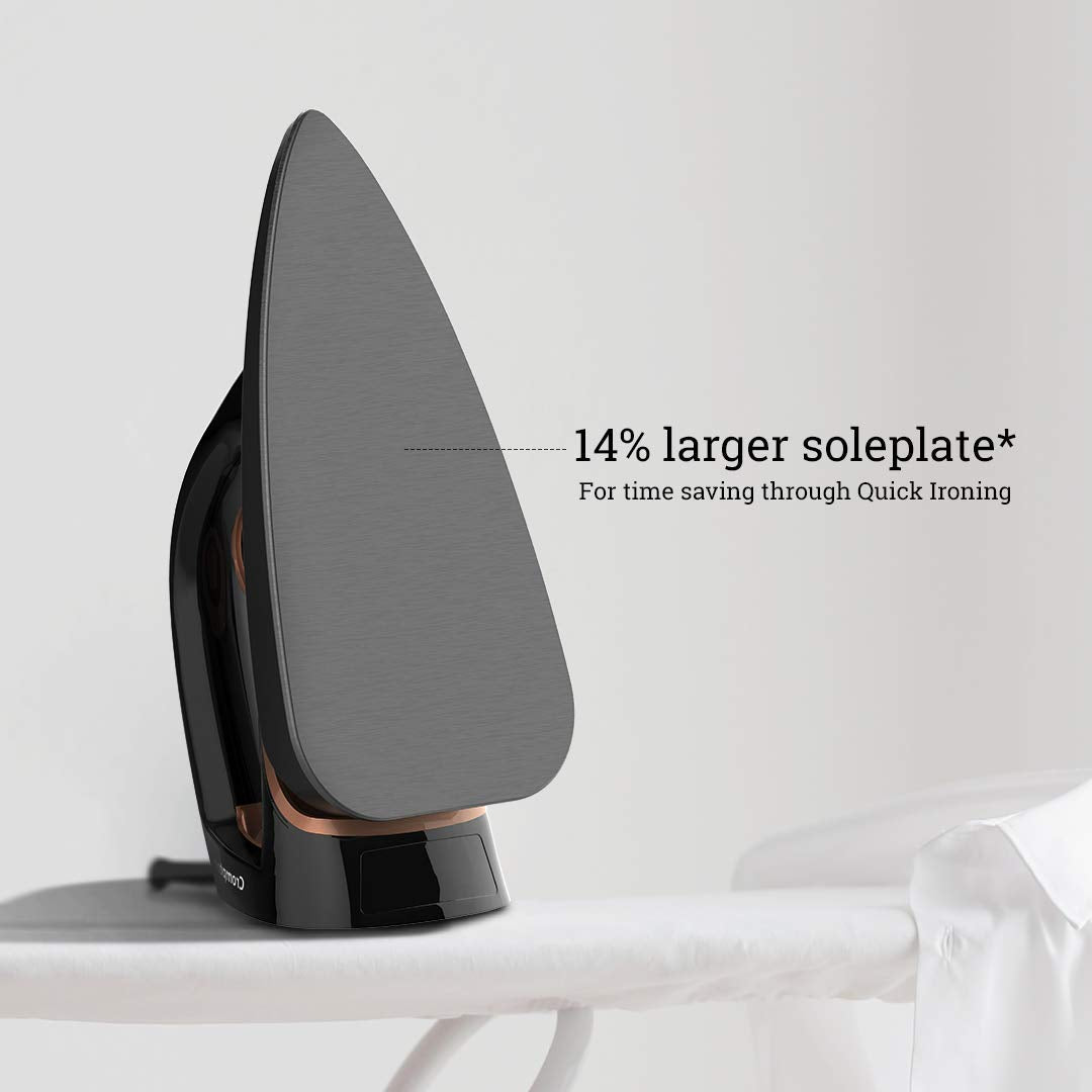 A crompton dry iron has 14% larger soleplate