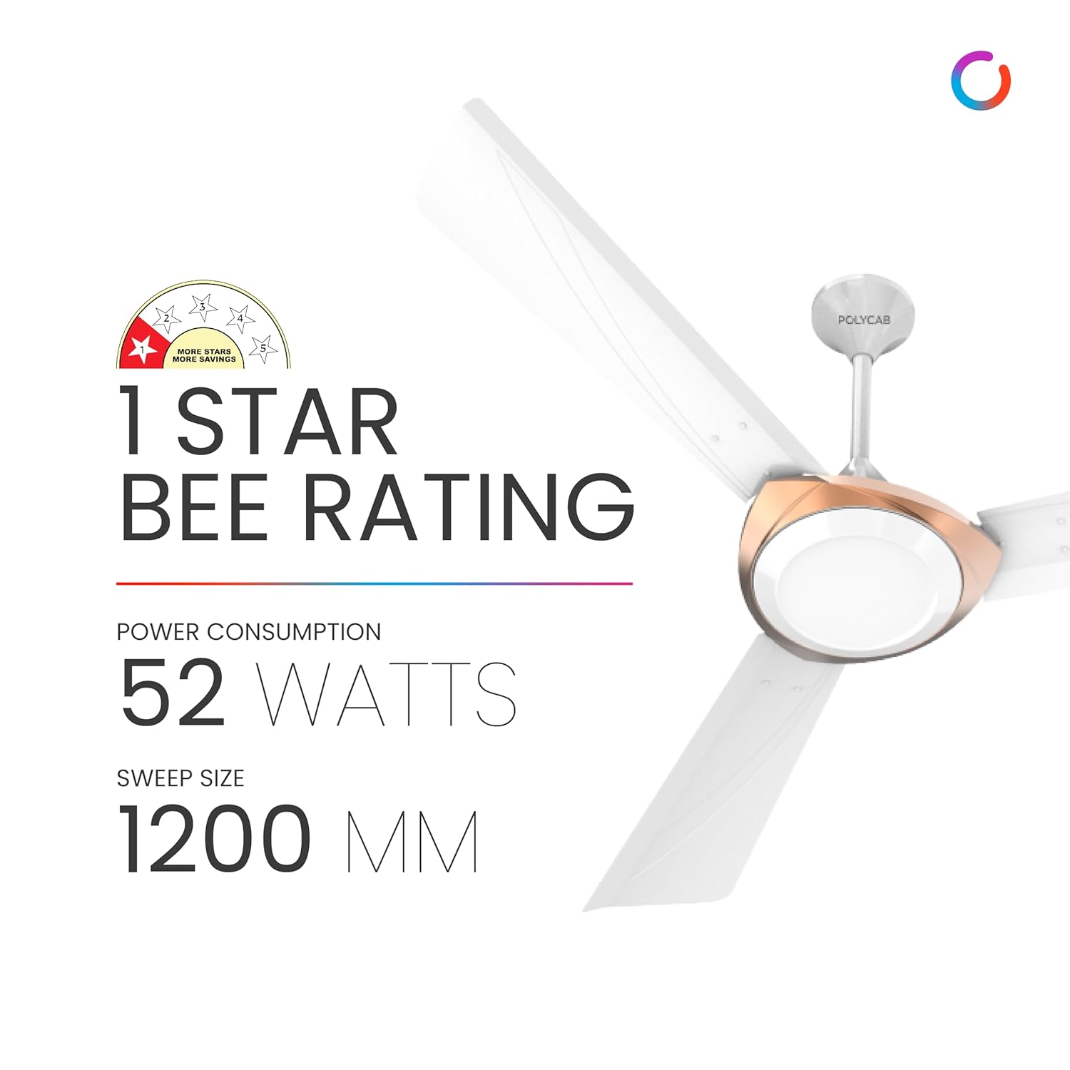 Polycab Superb Neo 1200 mm High Speed Ceiling Fan ?White Bronze Gold?
