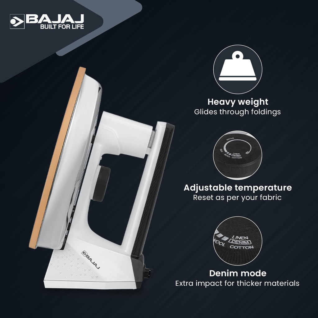 Bajaj Dx16 1100W Heavy Weight Dry Iron (White & Black)