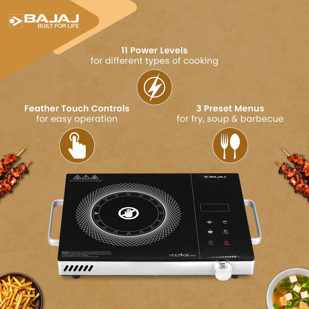 Bajaj IRX 220F Infrared Induction Cooktop | 2200 Watts | Black/Silver