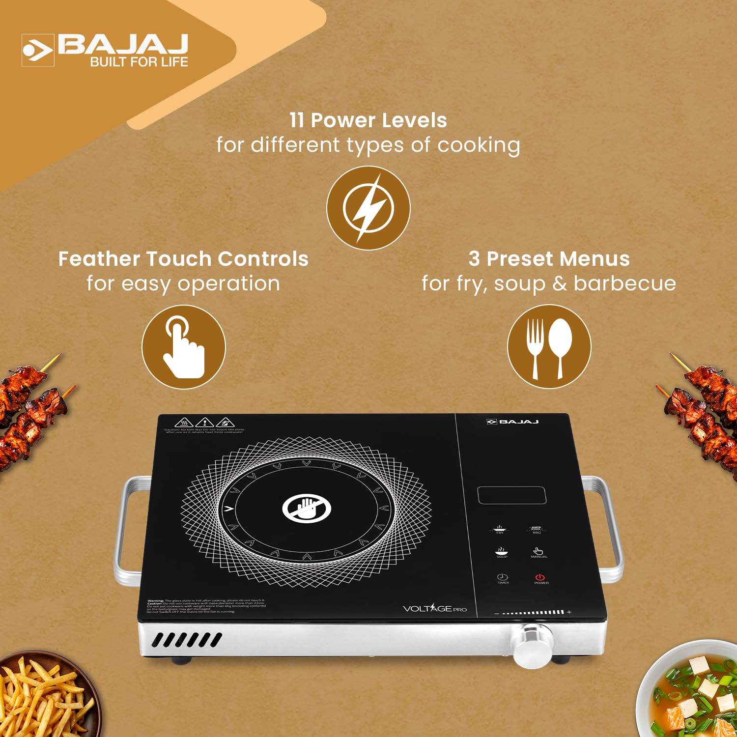 Bajaj IRX 220F Infrared Induction Cooktop | 2200 Watts | Black/Silver