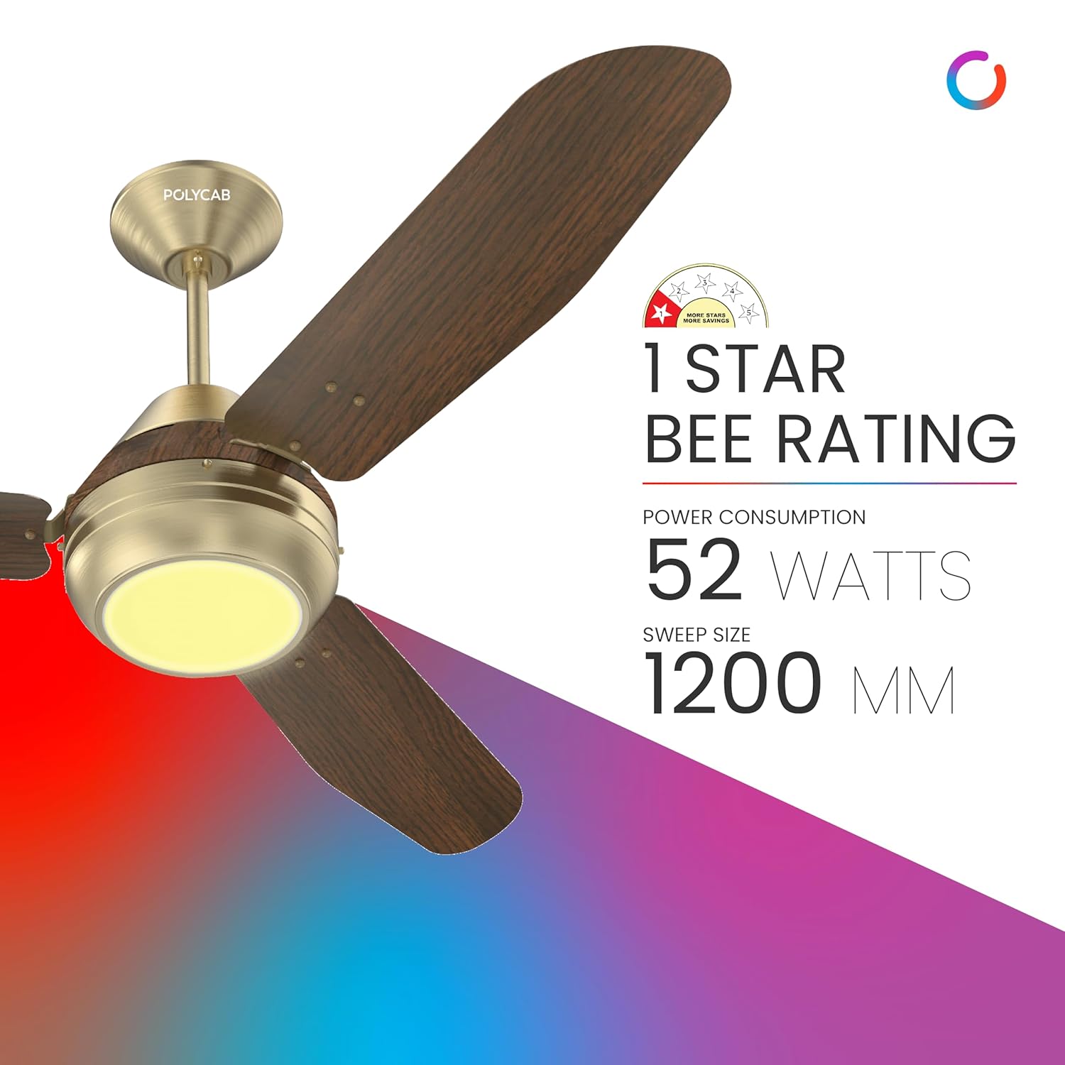 superia SP01 has a 1 star Bee rating with 52 watts and a sweep size 1200mm