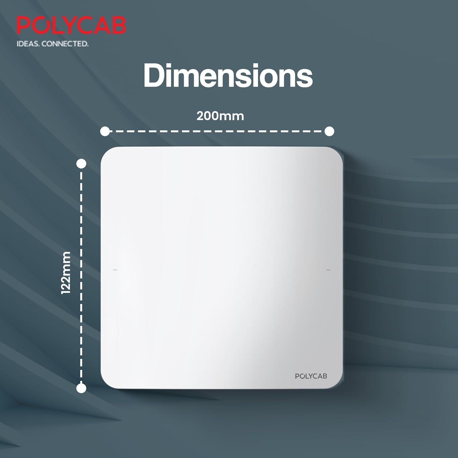 Freshly prime exhaust fan has dimensions of 200x122mm
