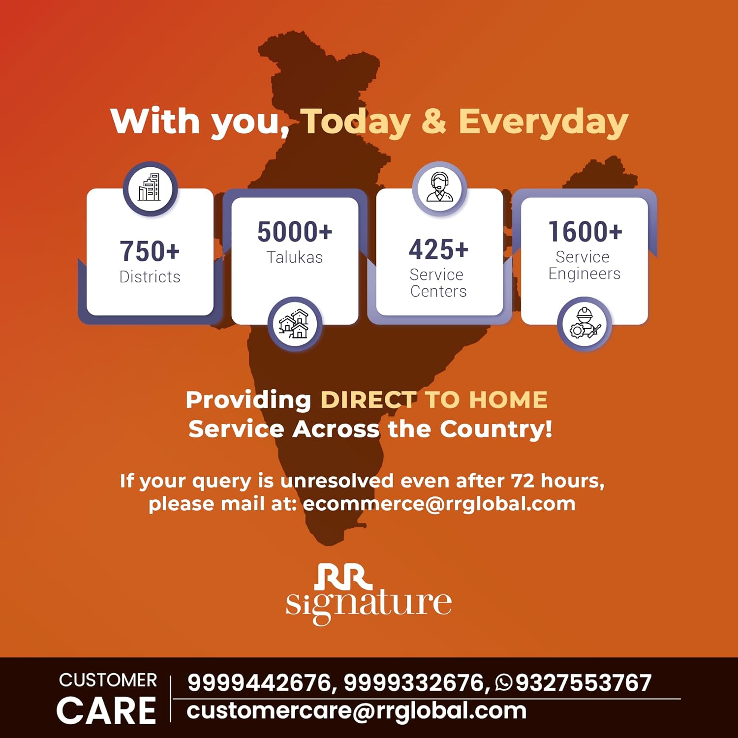 Advertisement for RR Signature service provider with contact information on an orange background