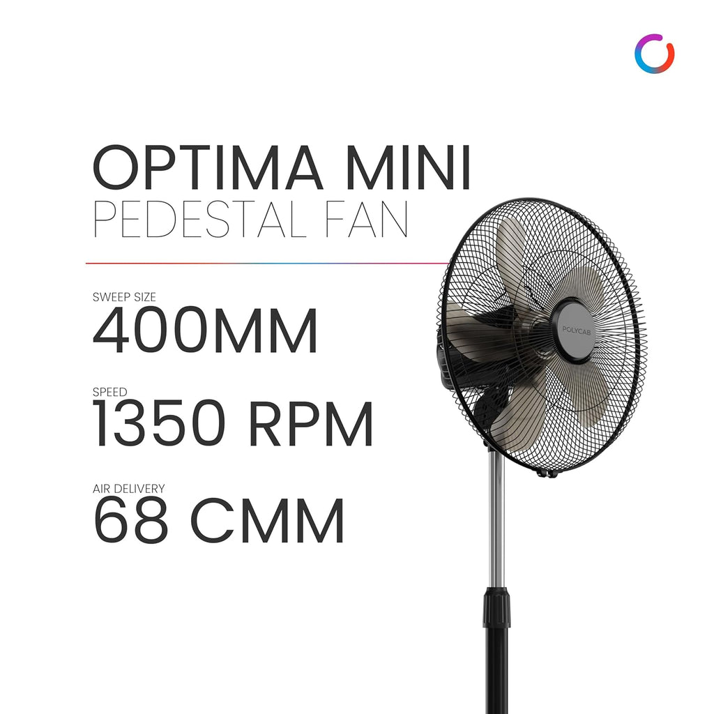 Polycab Optima Mini 400mm Oscillating Pedestal Fan ?Black?