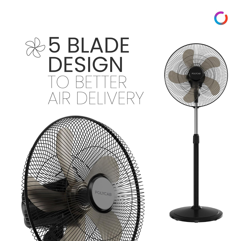 Polycab Optima Mini 400mm Oscillating Pedestal Fan ?Black?