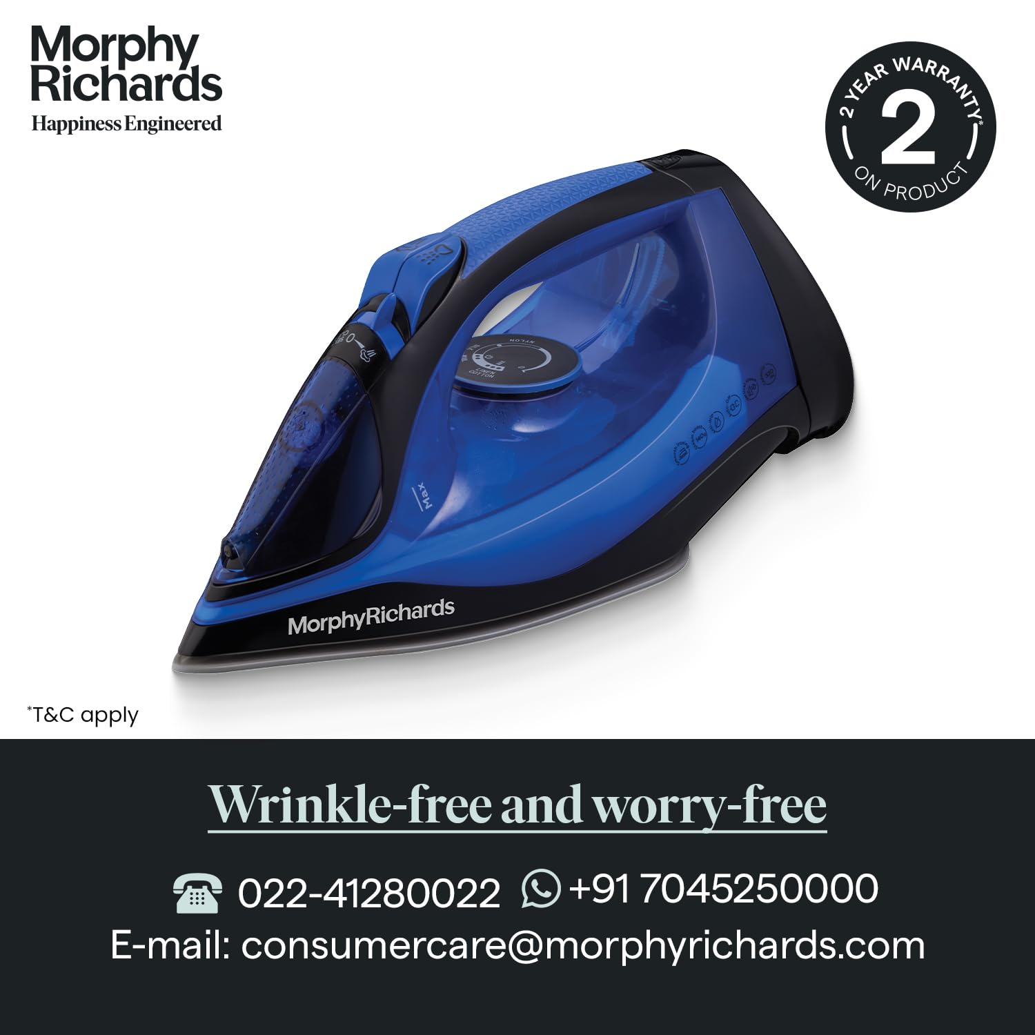 Morphy Richards Ease 2200W Cordless Steam Iron (Blue)