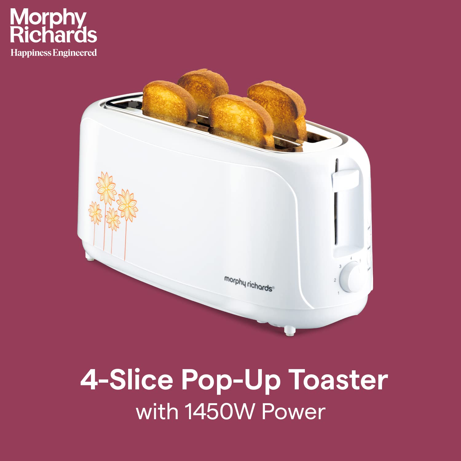 Morphy Richards at 402 1450Watts 4-Slice Automatic Pop-Up Toaster(White)