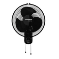 A black Crompton Torpedo 400mm high-speed wall fan with ABS blades, featuring a three-speed control dial and wall mount design.