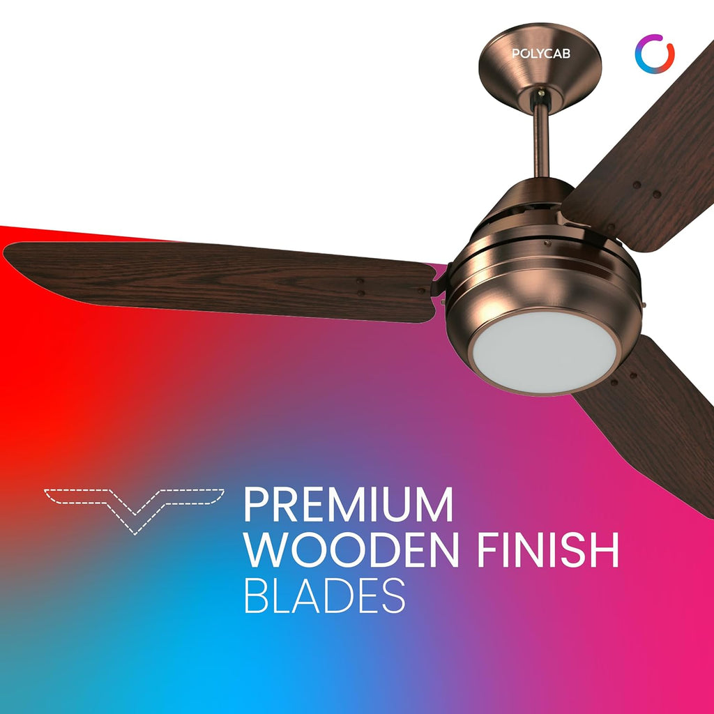 The Polycab Superia SP01 has a Premium wood finish Blades with underlight ceiling fans