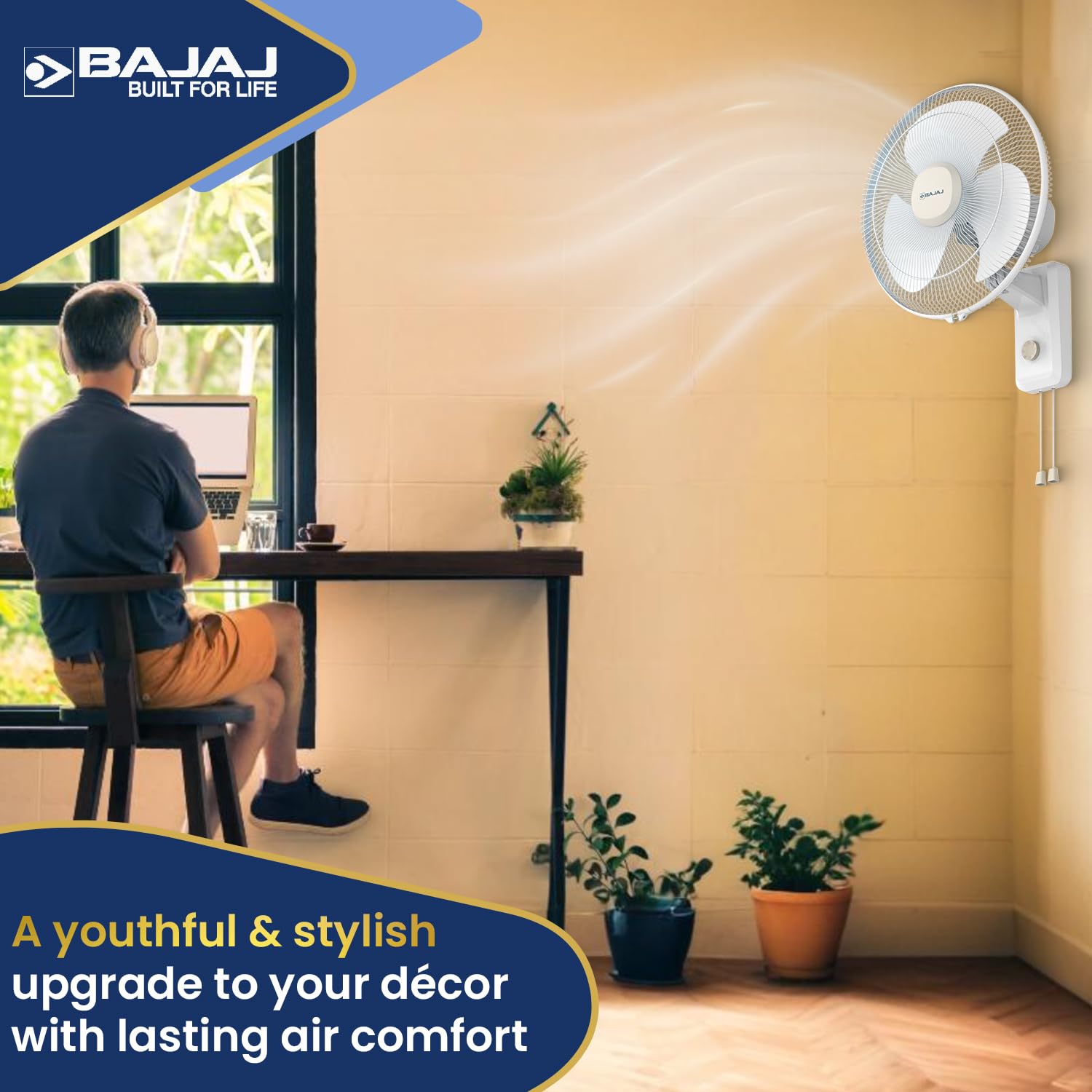Bajaj Shield Series Robusto 400MM High Speed Wall Fan (Beige & White)