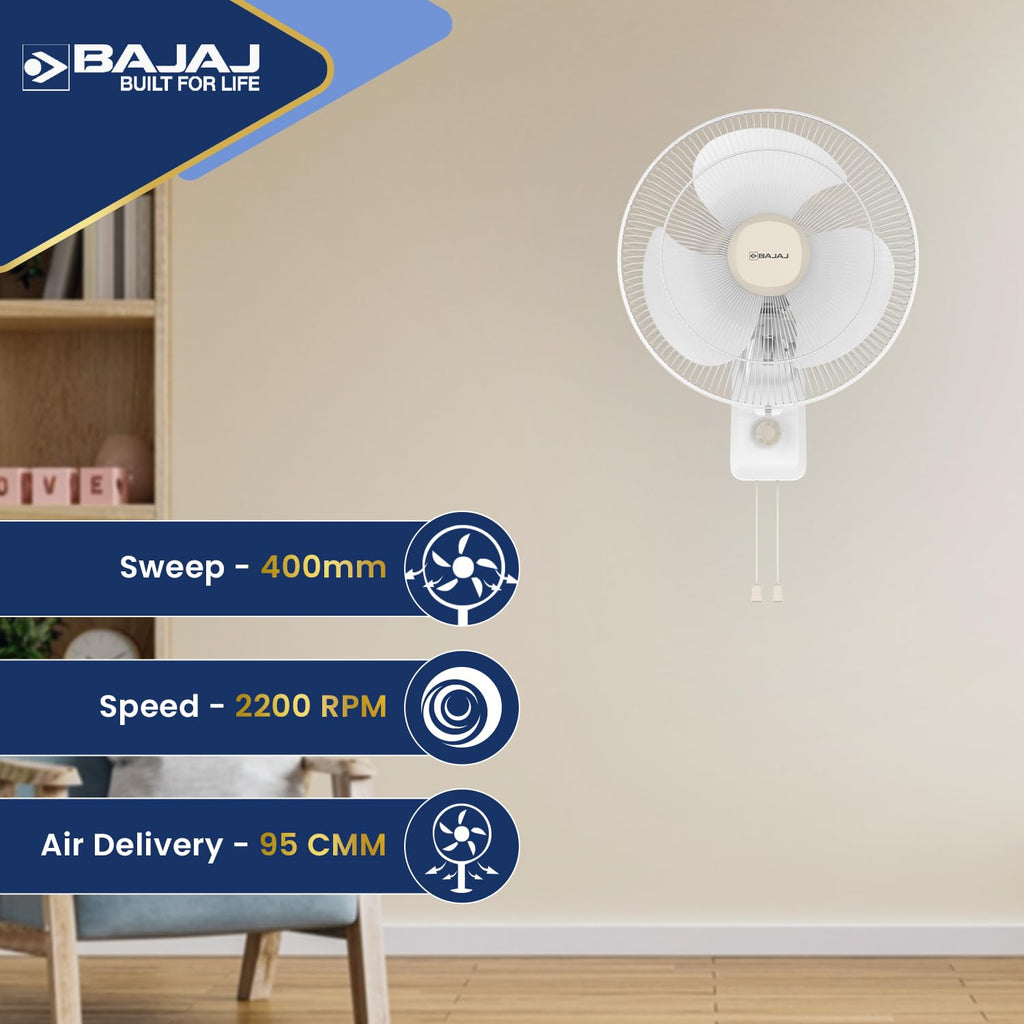 Bajaj Shield Series Robusto 400MM High Speed Wall Fan (Beige & White)