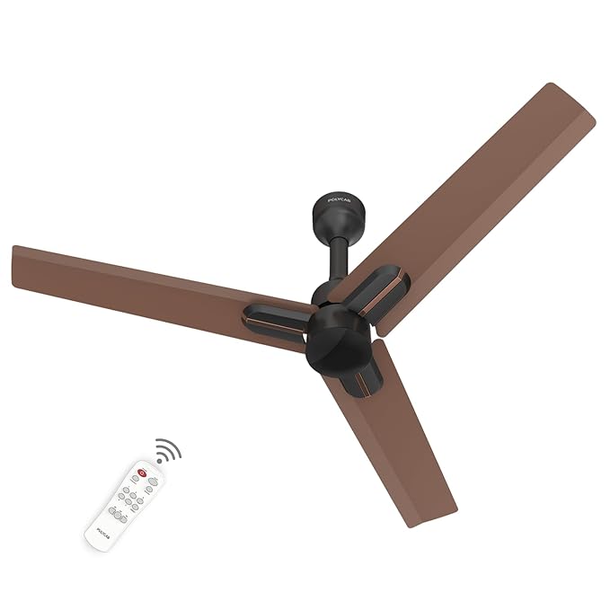 A 1200mm brown copper ceiling fan with five blades and a remote control.